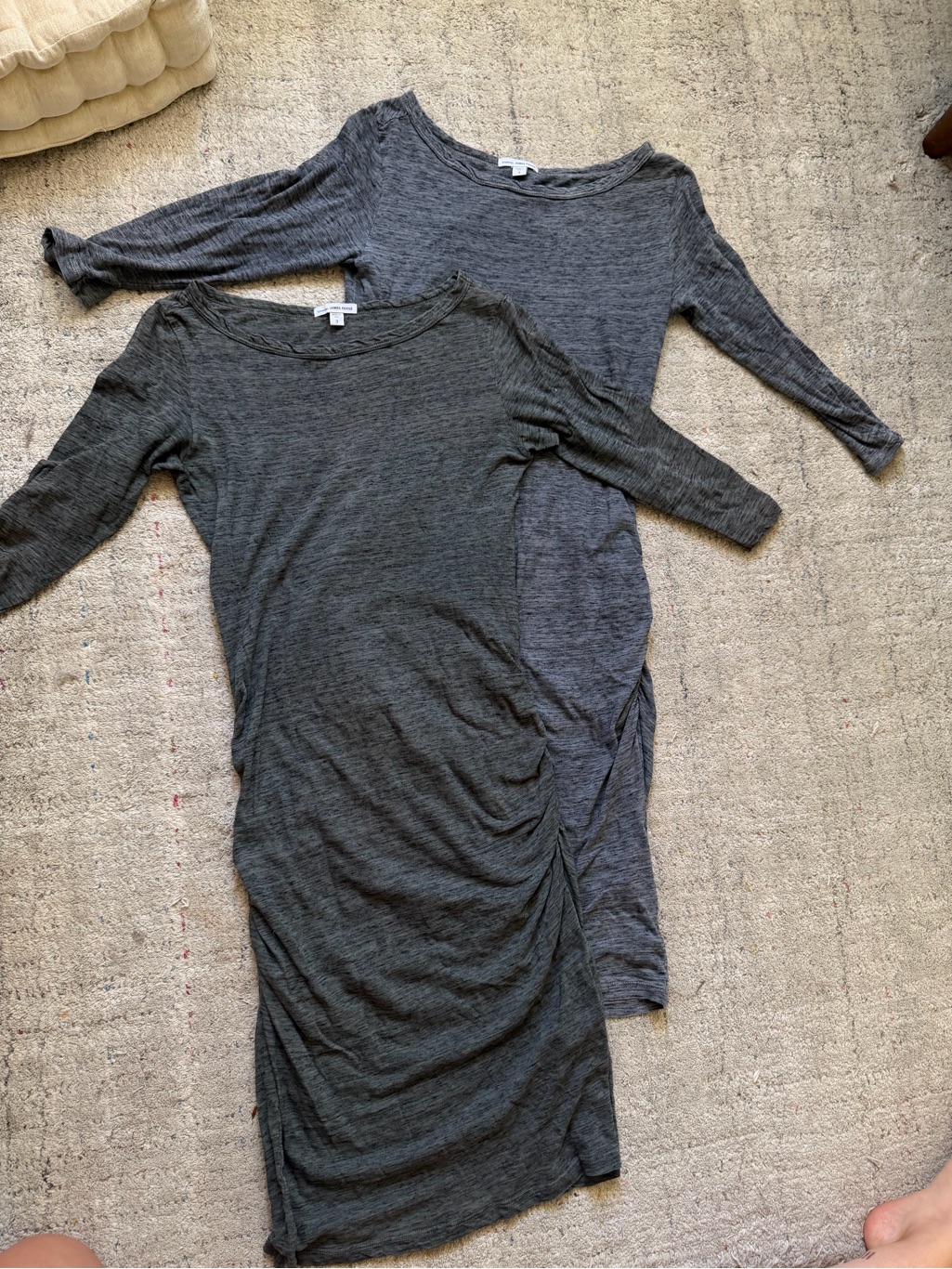 James Perse Green-Gray And Charcoal Ruched Dresses